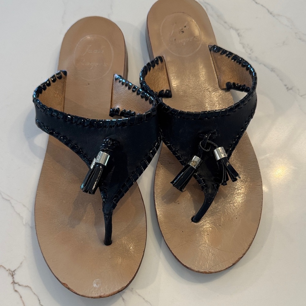 Jack Rogers Black Leather Tassel Sandals 8M
